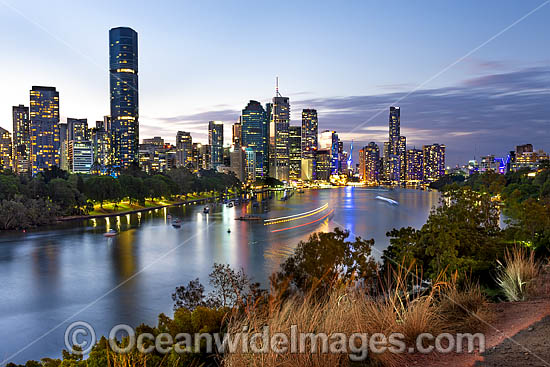 Brisbane City and River during dusk. Brisbane, Queensland, Australia. Photo - Gary Bell Brisbane City and River during dusk. Brisbane, Queensland, Australia. Photo - Gary Bell
