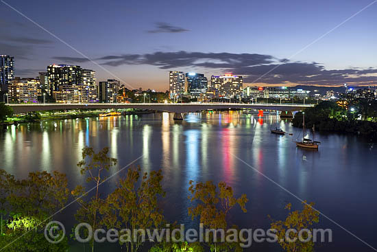 Brisbane River and City during dusk, looking at the Riverside Expressway Bridge. Brisbane, Queensland, Australia. Photo - Gary Bell Brisbane River and City during dusk, looking at the Riverside Expressway Bridge. Brisbane, Queensland, Australia. Photo - Gary Bell