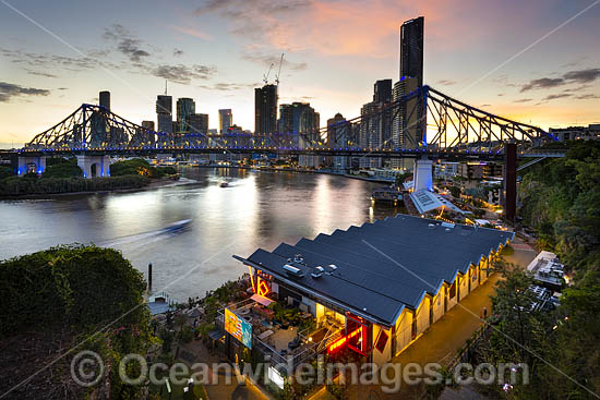 View overlooking Howard Smith Wharves and Brisbane River to the Story Bridge and Brisbane City during dusk. Brisbane, Queensland, Australia. Photo - Gary Bell View overlooking Howard Smith Wharves and Brisbane River to the Story Bridge and Brisbane City during dusk. Brisbane, Queensland, Australia. Photo - Gary Bell
