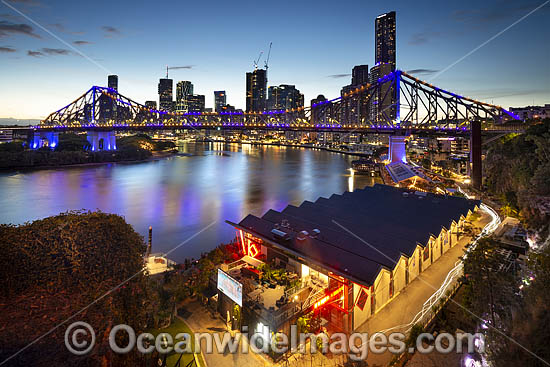 View overlooking Howard Smith Wharves and Brisbane River to the Story Bridge and Brisbane City during dusk. Brisbane, Queensland, Australia. Photo - Gary Bell View overlooking Howard Smith Wharves and Brisbane River to the Story Bridge and Brisbane City during dusk. Brisbane, Queensland, Australia. Photo - Gary Bell