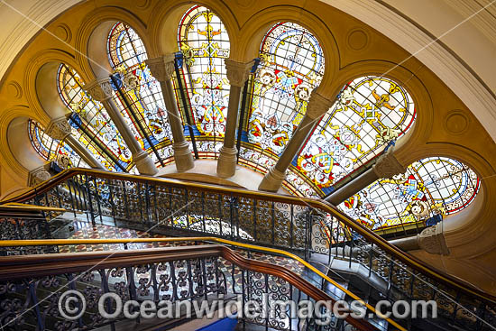 Stained glass window and stairs in the Queen Victoria building. Sydney, New South Wales, Australia Photo - Gary Bell