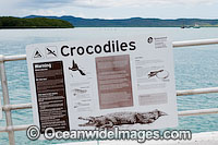 Estuarine Crocodile (Crocodylus porosus) Warning Sign. Horn Island, Torres Strait, Queensland, Australia