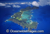 Aerial view of Lord Howe Island showing Coral lagoon. Worlds most southern Coral reef. South Pacific Ocean, Australia