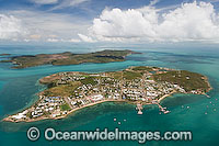 Aerial view of populated Thursday Island, showing Hammond Island in distant background. Torres Strait, Queensland, Australia