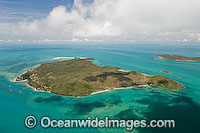 Aerial view of Friday Island and Kazu Pearl Farm. Torres Strait Islands, Queensland, Australia
