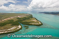 Aerial view of Horn Island mangrove inlet and surrounding seagrass beds. Torres Strait, Queensland, Australia