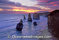 Coastal Seascape or the Twelve Apostles' sea stacks at sunset. Near Port Campbell, Victoria, Australia