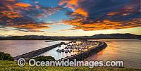Sunset over Coffs Harbour and marina, taken from Mutton Bird Island. Coffs Harbour, New South Wales, Australia.