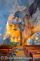 Capricorn Caves, showing a large limestone cavern known as Cathedral Cave, a popular venue for weddings and underground opera. Situated near Rockhampton, Queensland, Australia