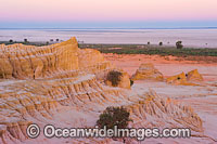 Eroded sand dunes, known as 'Walls of China', during dawn. Mungo World Heritage National Park, New South Wales, Australia