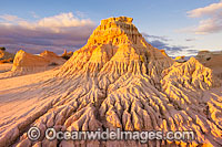 Eroded sand dunes, known as 'Walls of China', during sunset. Mungo World Heritage National Park, New South Wales, Australia