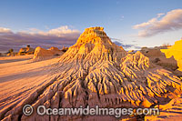 Eroded sand dunes, known as 'Walls of China', during sunset. Mungo World Heritage National Park, New South Wales, Australia