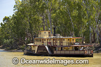 Historic wood fired paddlesteamer, PS Emmylou, cruising down the Murray River at Echuca, Victoria, Australia.
