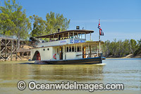 Historic paddlesteamer, PS Canberra, cruising the Murray River after departing the historic Echuca Wharf, Echuca, New South Wales, Australia.