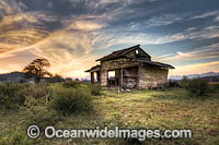 Abandoned farm dairy shed photographed during sunset. Situated in the Bellinger Valley, near Bellingen, New South Wales, Australia.