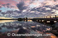Sunset over Wallaga Lake and Historic Bridge. Bermagui, New South Wales, Australia.