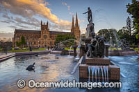 Archibald Fountain and St Mary's Cathedral, Hyde Park, Sydney, New South Wales, Australia.