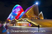 Sydney Opera House decorated in video light during Vivid Sydney's 2017 festival of light, music and ideas. Sydney, New South Wales, Australia.