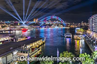 Sydney Harbour Bridge and City decorated in video light during Vivid Sydney's 2017 festival of light, music and ideas. Sydney, New South Wales, Australia.