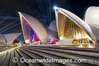 Sydney Opera House decorated in video light during Vivid Sydney's 2018 festival of light, music and ideas. Sydney, New South Wales, Australia.