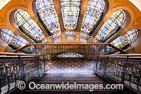 Stairway to the oyster shell window, Queen Victoria Building, Sydney, New South Wales, Australia.