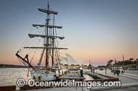 Sailing Ship at Campbell's Cove Jetty, Sydney Harbour. Sydney, New South Wales, Australia.