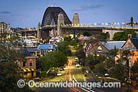 Sydney Harbour Bridge and City during dusk. Sydney, New South Wales, Australia.