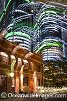 A creative light image of Sydney city buildings taken during the night. Sydney, New South Wales, Australia.