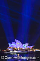 Sydney Opera House decorated in projected light during the Vivid Sydney 2023 festival of light, music and ideas. Sydney, New South Wales, Australia.