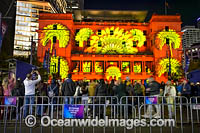 Customs House decorated in projected light during the Vivid Sydney 2023 festival of light, music and ideas. Sydney, New South Wales, Australia.