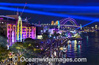 Sydney city decorated in projected light during the Vivid Sydney 2023 festival of light, music and ideas. Sydney, New South Wales, Australia.