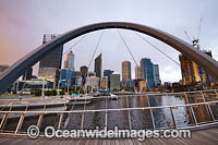Elizabeth Quay pedestrian bridge and Perth City, Western Australia.