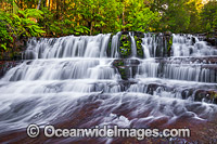 Liffey Falls, one of a series of four distinct tiered cascade waterfalls on the Liffey River, situated in a World Heritage Area in the Midlands region of Tasmania, Australia.