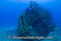 Sea vessel sitting on the sea bed, placed in position to act as an Artificial Reef in Palm Beach, Florida, USA