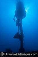 A massive wave energy buoy off Kaneoho Bay, Oahu. The 40-kW experimental buoy, employs the bobbing motion of the buoy to drive an electrical generator, that then sends power to the island via underwater cable, Hawaii.